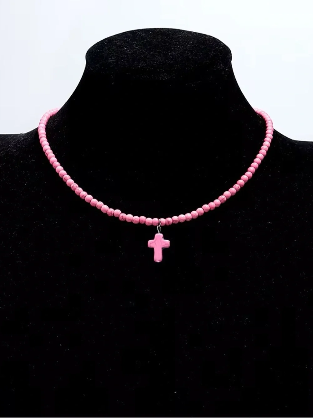 Pink Beaded Cross Necklace - Women's Jewelry